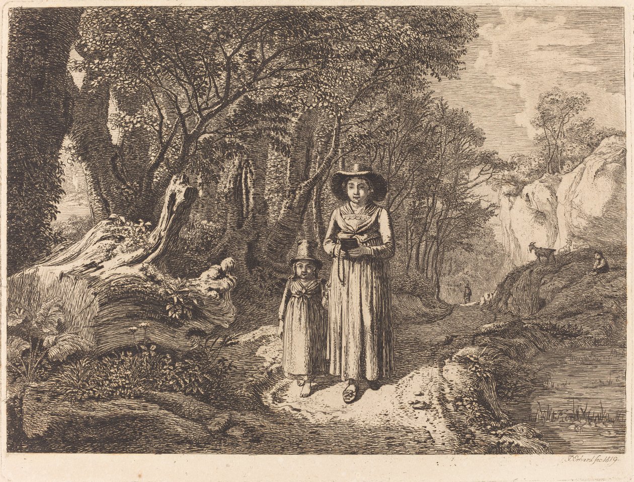 Vrouw en kind op weg naar de kerk door Johann Christoph Erhard