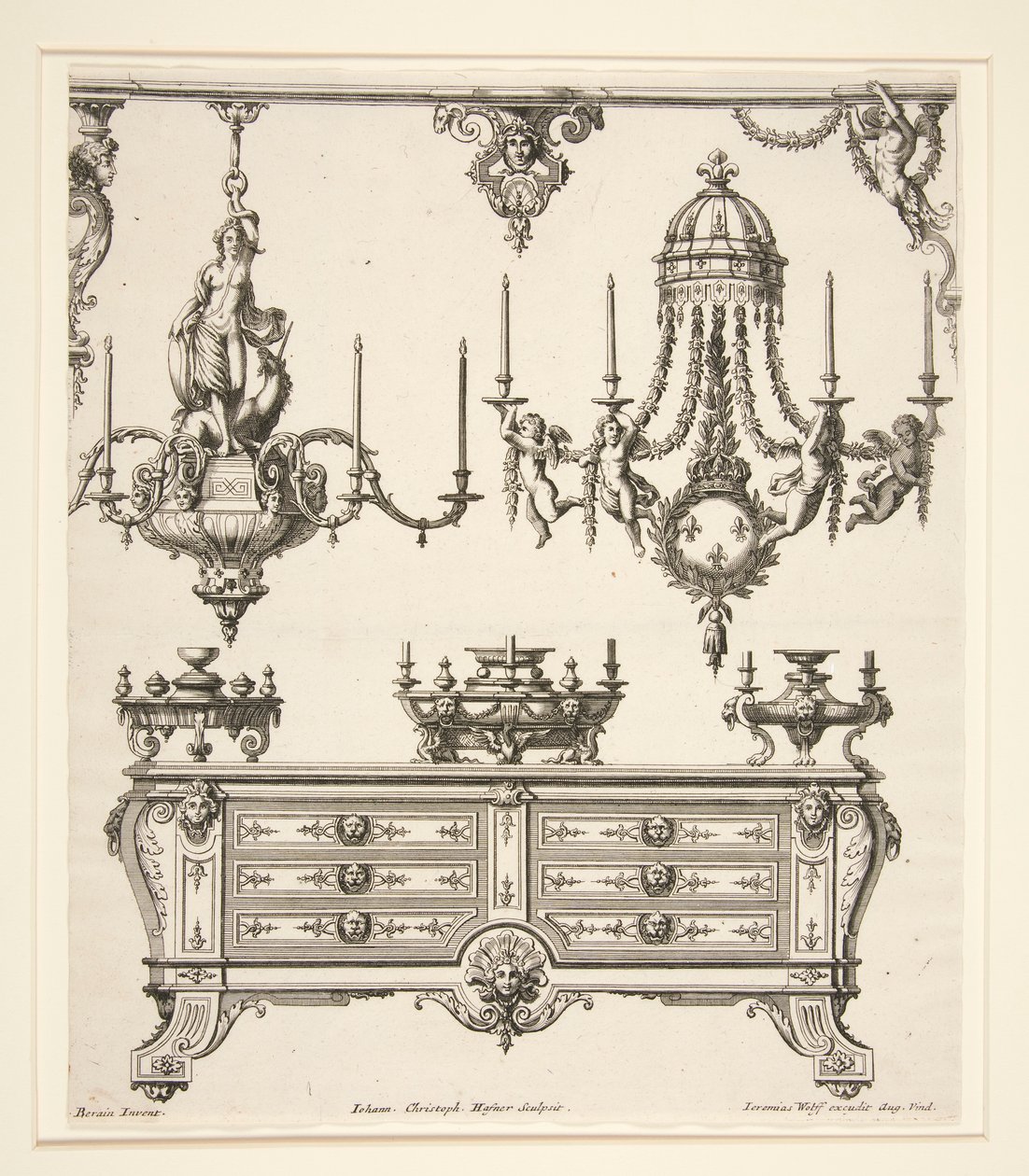 Blad uit Commodes et Lustres door Johann Christoph Hafner