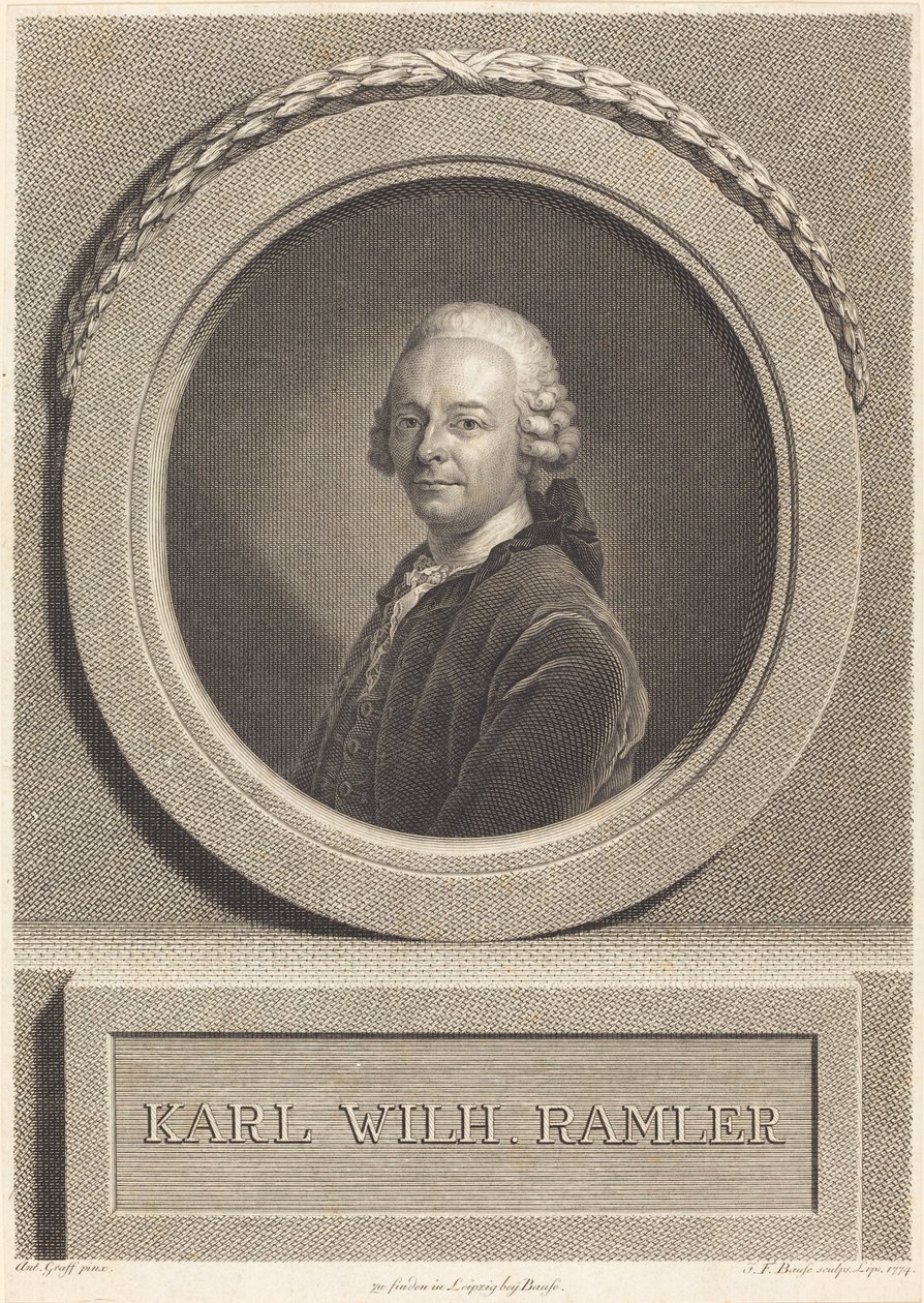Karl Ramler door Johann Friedrich Bause after Anton Graff
