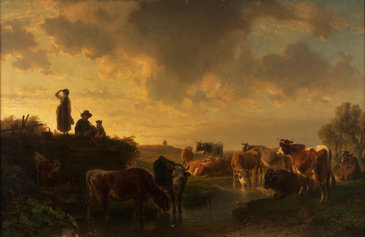 Avond op de wei door Johann Friedrich Voltz