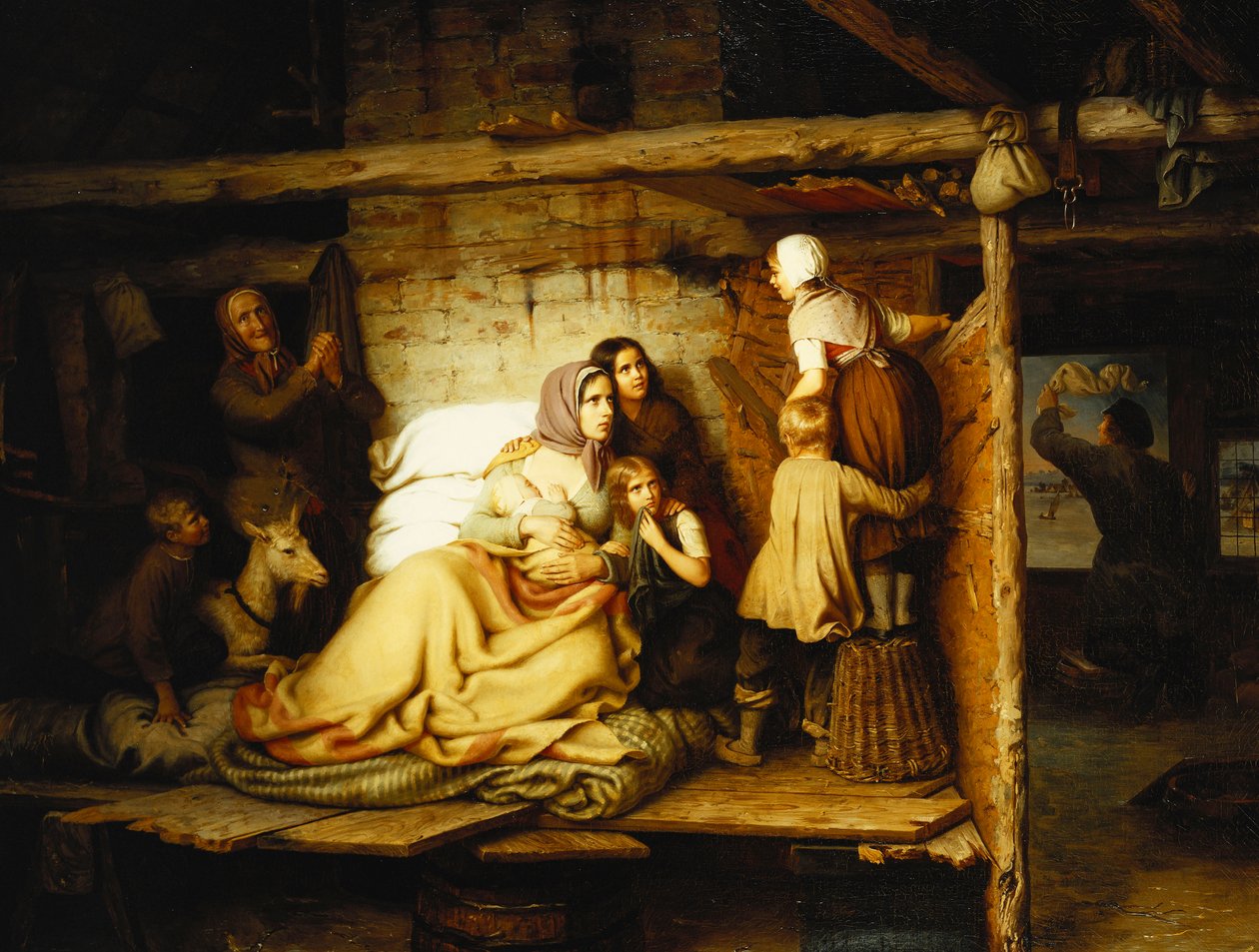 De overstroming; Die Uberschwemmten, 1846 door Johann Georg Meyer