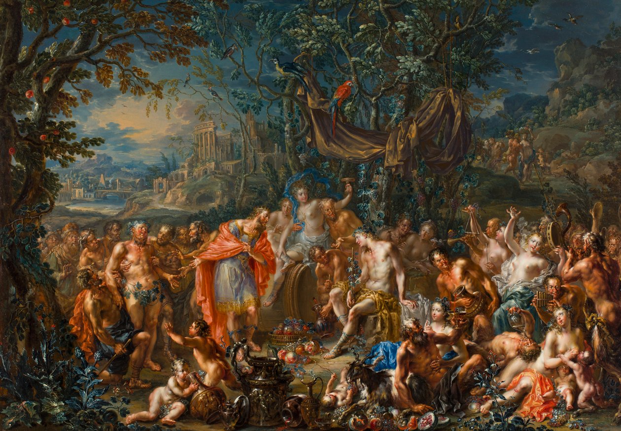 Bacchus en koning Midas door Johann Georg Platzer