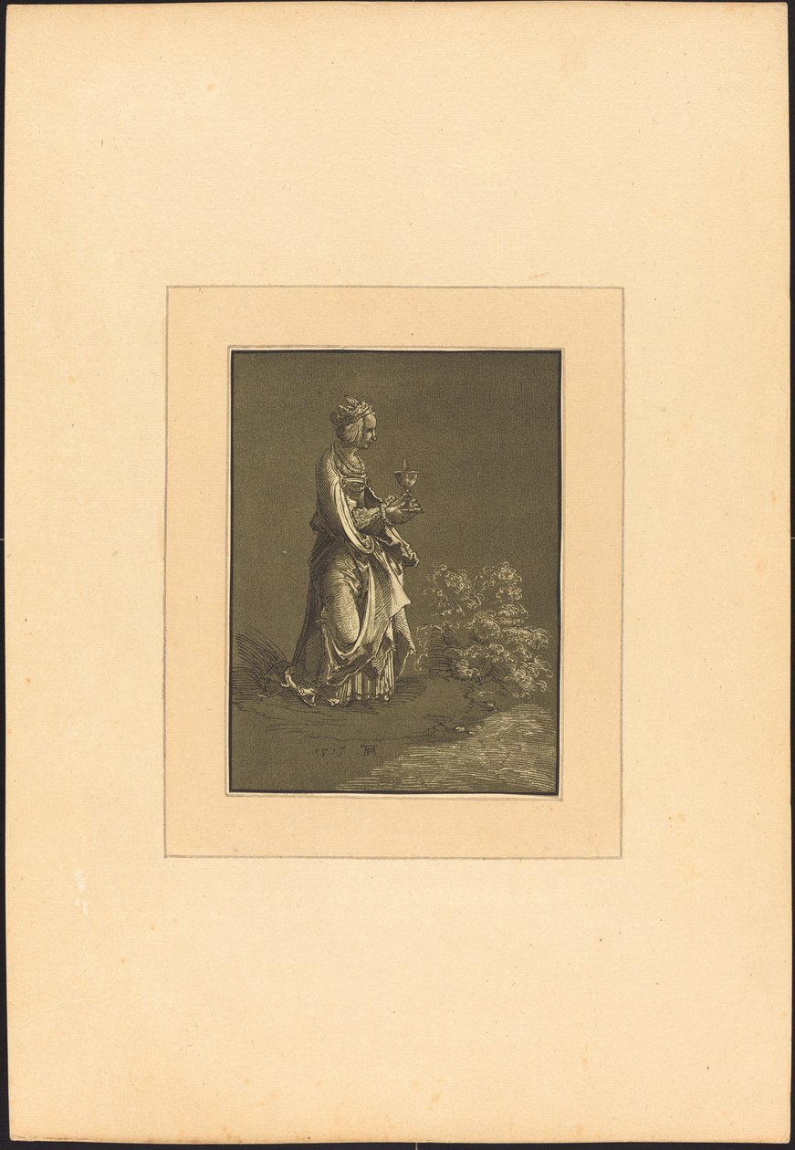Sint Barbara door Johann Gottlieb Prestel after Albrecht Altdorfer