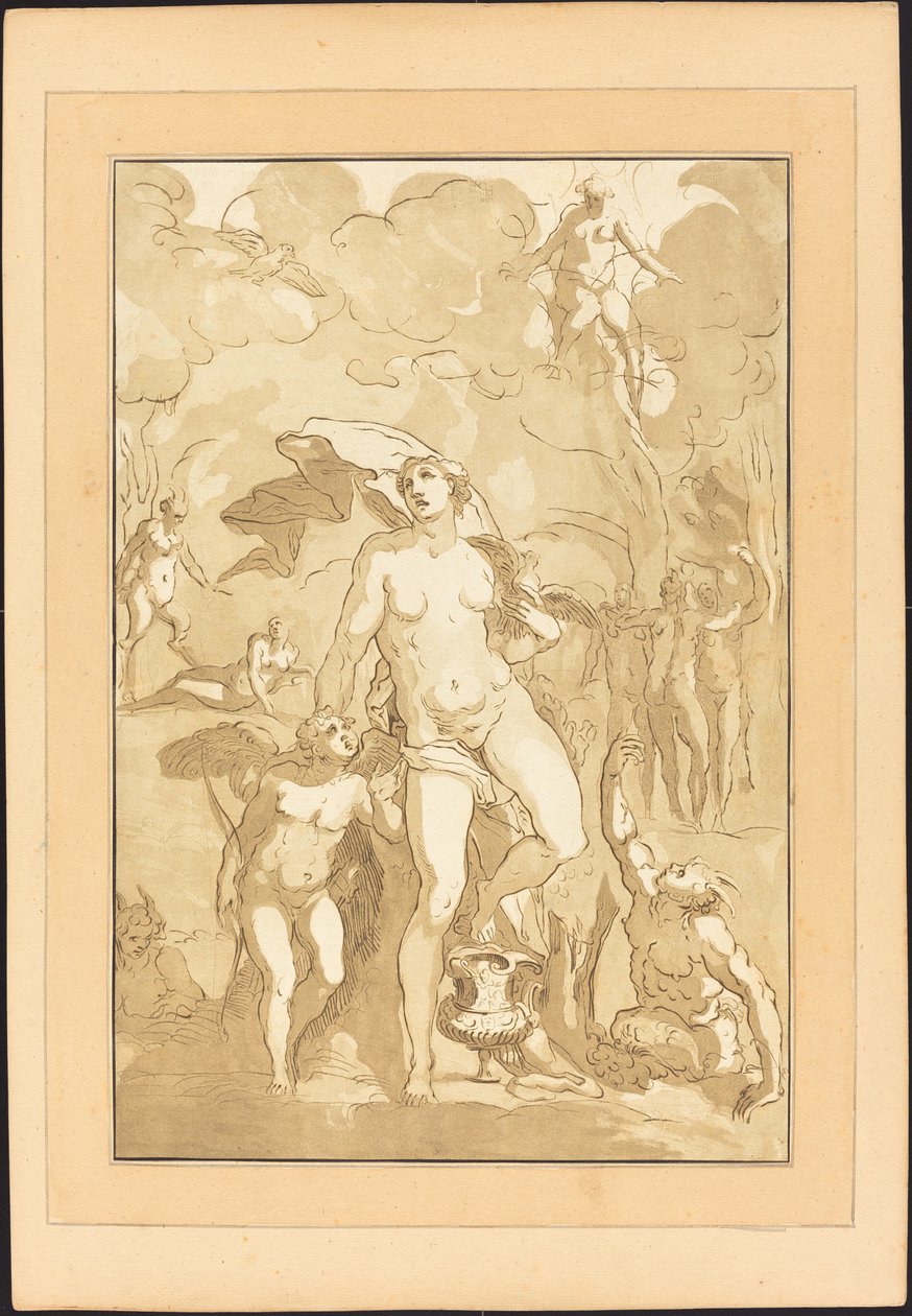 Venus door Johann Gottlieb Prestel after Jacopo Ligozzi