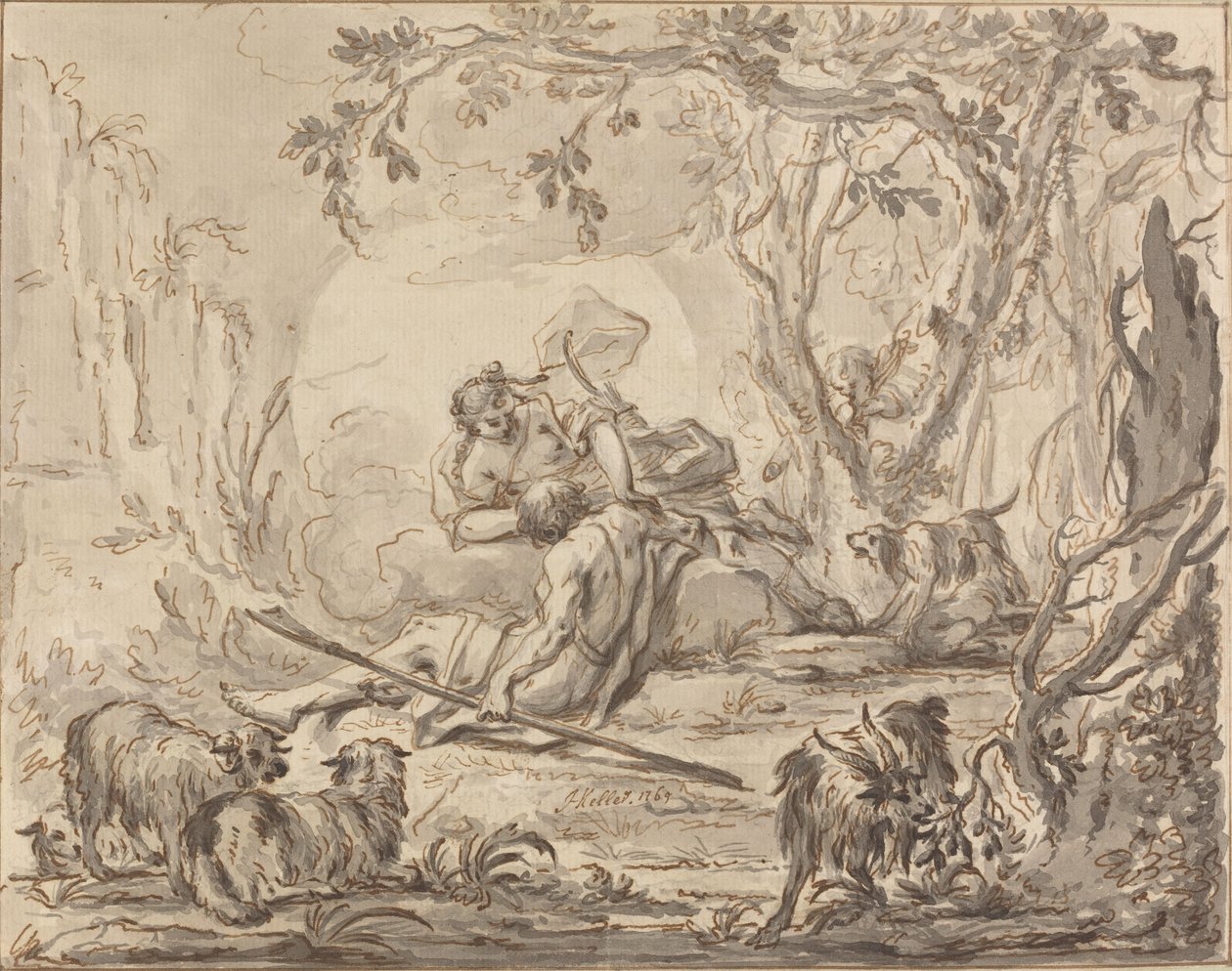 Diana en Endymion door Johann Heinrich Keller