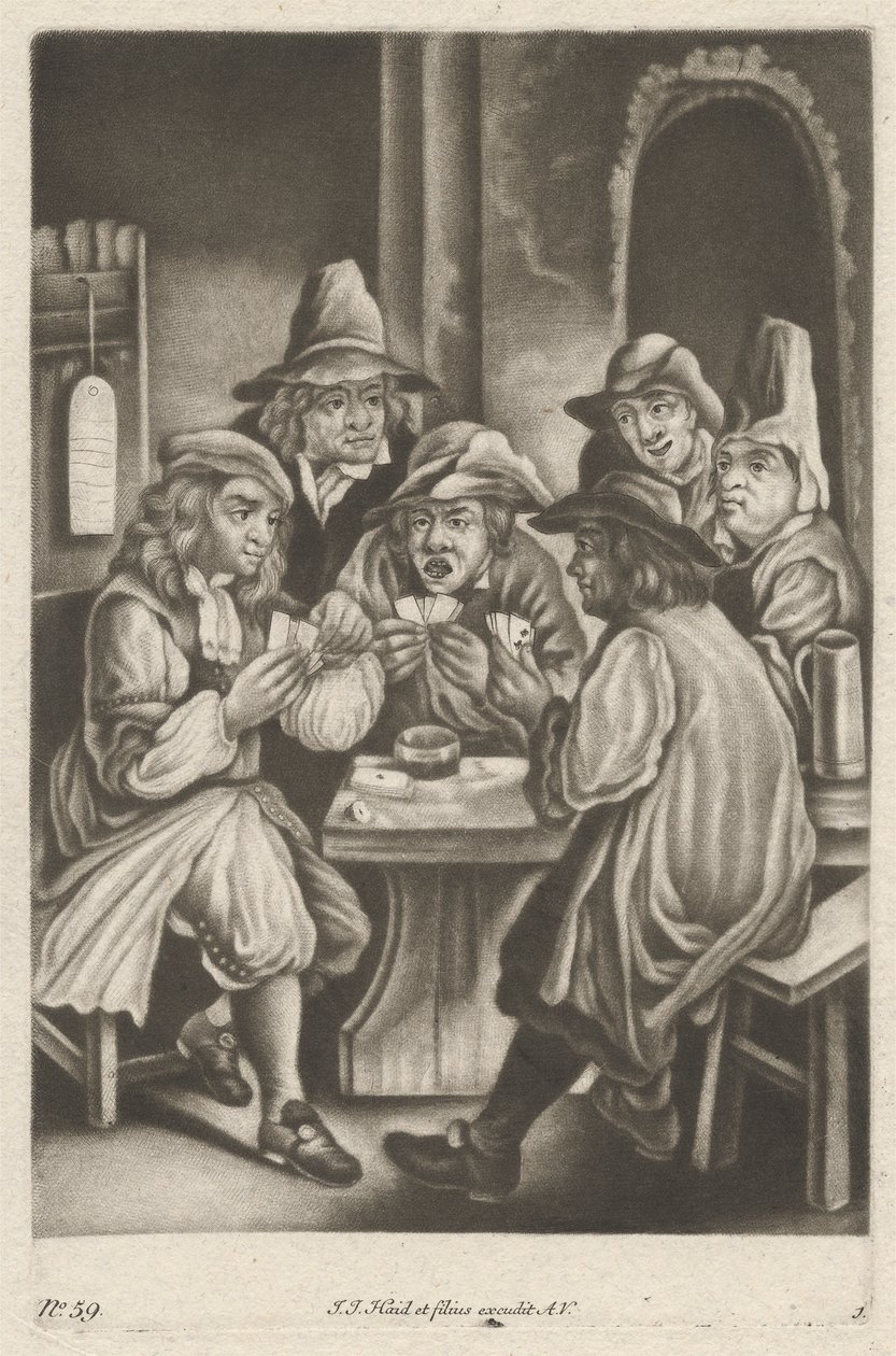 Mannen die kaarten spelen door Johann Jacobus Haid