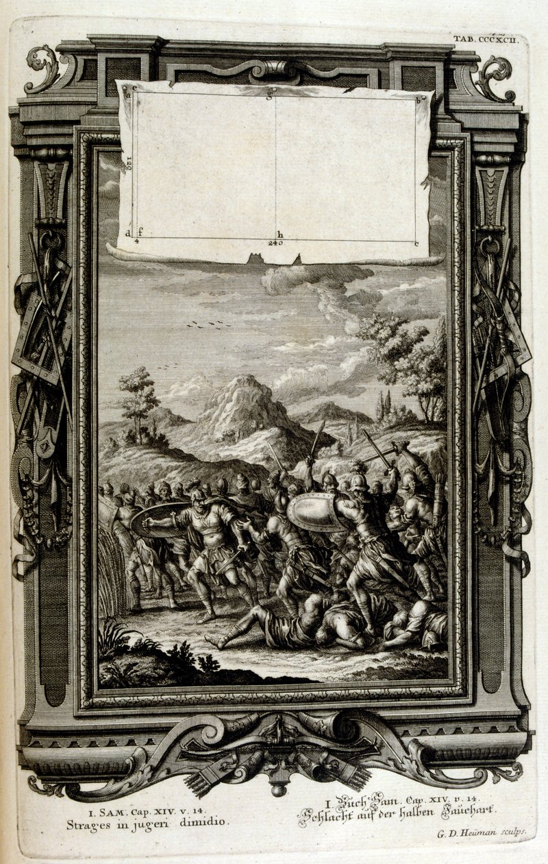 Hebreeën in gevecht (boek van Samuel) door Johann Jakob Scheuchzer