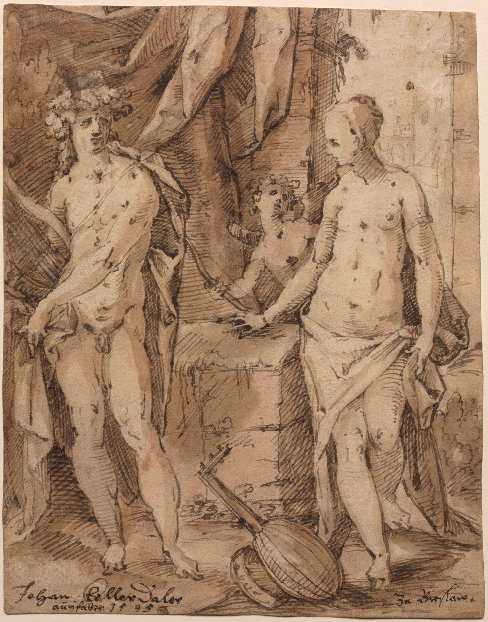 Apollo met Erato en Cupido, 1595 door Johann Kellerthaler