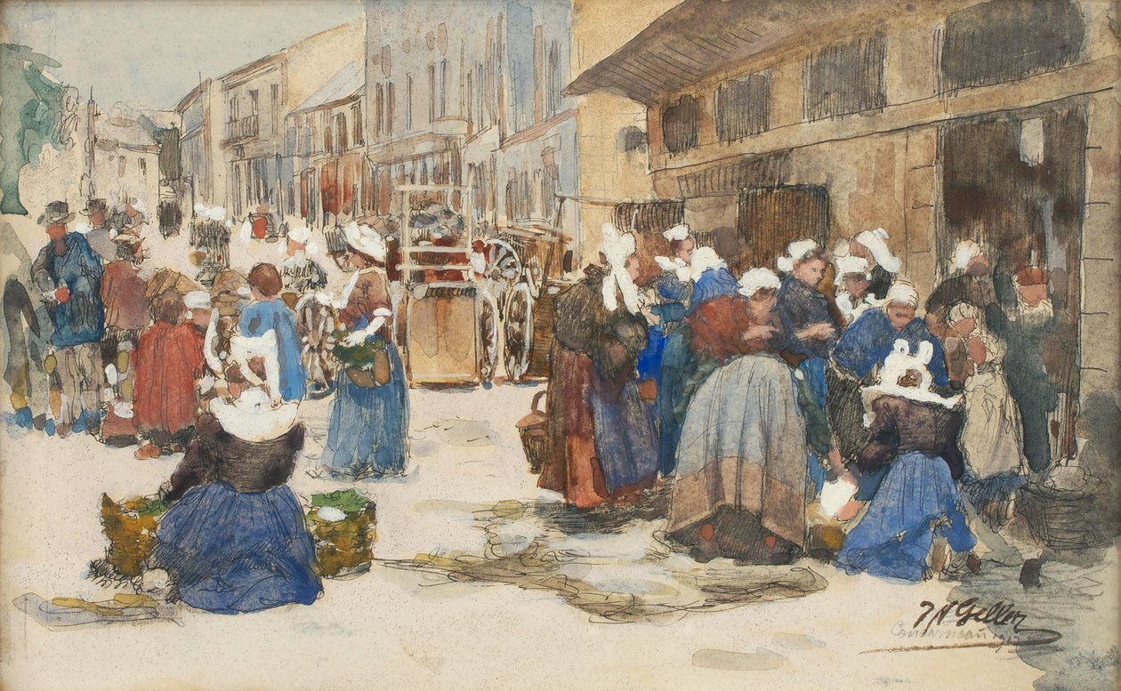 Markt in Concarneau door Johann Nepomuk Geller
