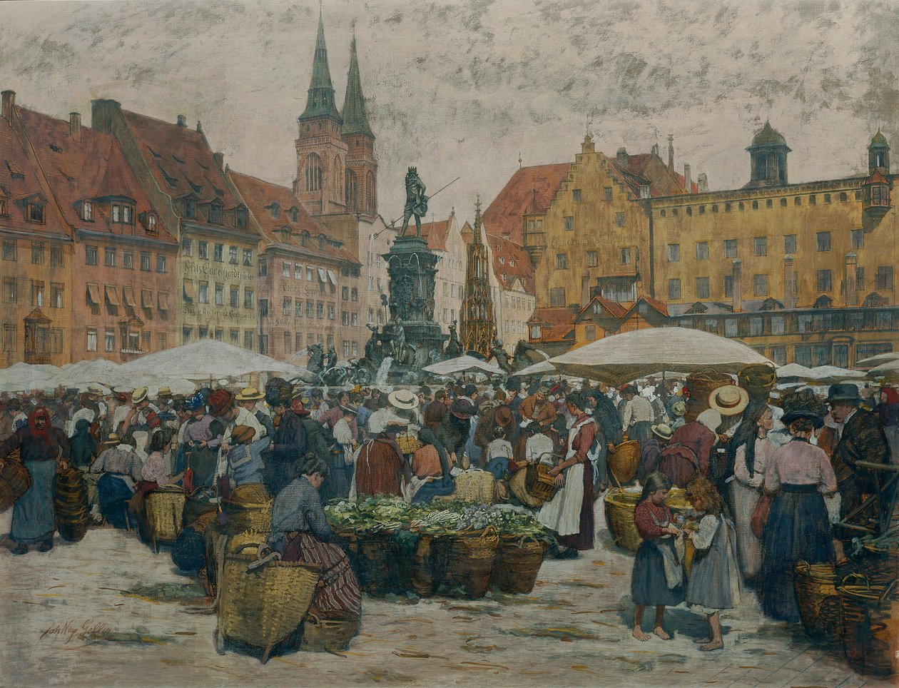 Markt in Neurenberg door Johann Nepomuk Geller
