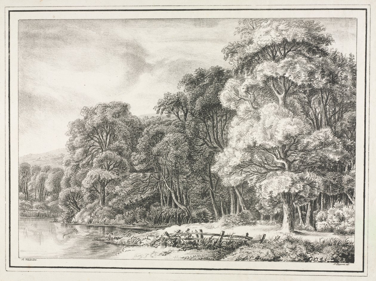 Boslandschap met Meer, 1811-1816 door Johann Nepomuk Strixner