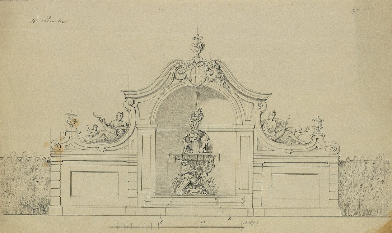 Fontein in de Perziktuin van het Bovenste Belvedere door Johann Peter Krafft