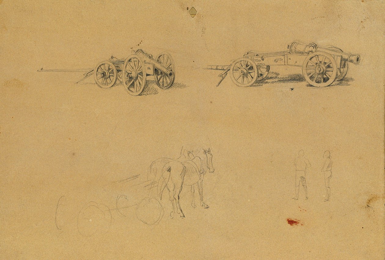 Studie van kanonnen, legerbenodigdheden door Johann Peter Krafft