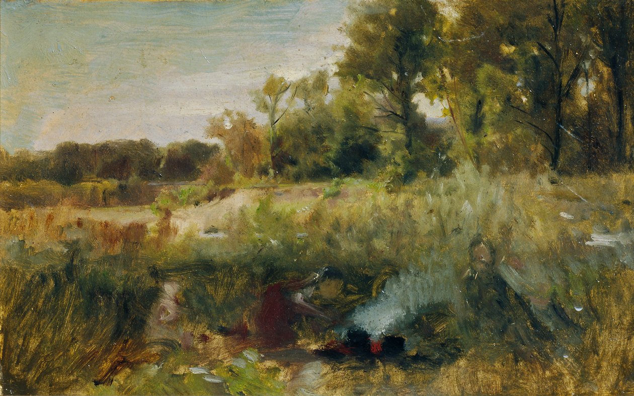Oeverlandschap met kinderen bij het vuur door Johann  Till der Jüngere