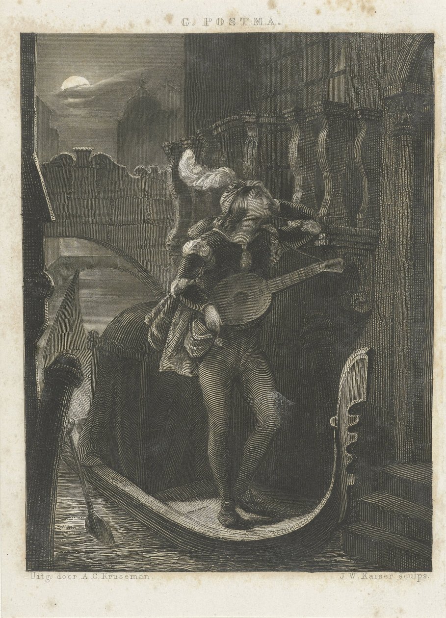 Gondel bij maneschijn door Johann Wilhelm Kaiser (I)
