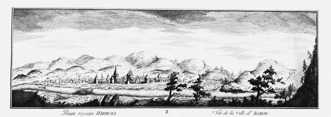 Uitzicht op Ilimsk door Johann Wilhelm Lürsenius