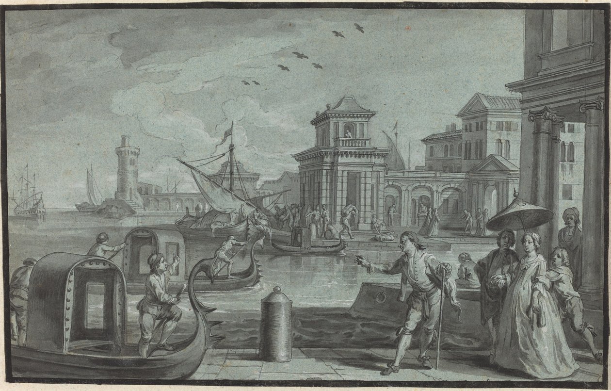 Venetiaanse Fantasie met de Dogana door Johann Wolfgang Baumgartner