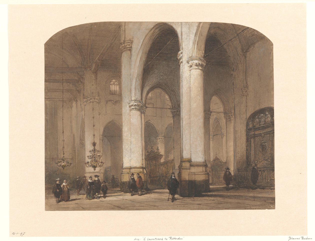 Gezicht in de St.-Laurenskerk te Rotterdam door Johannes Bosboom