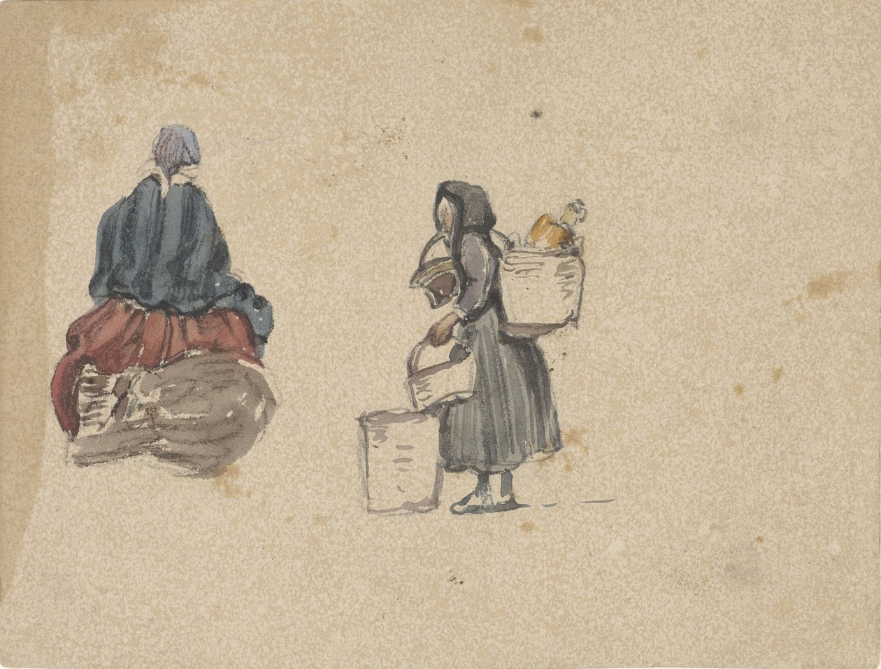 Twee studies van vissersvrouwen door Johannes Bosboom