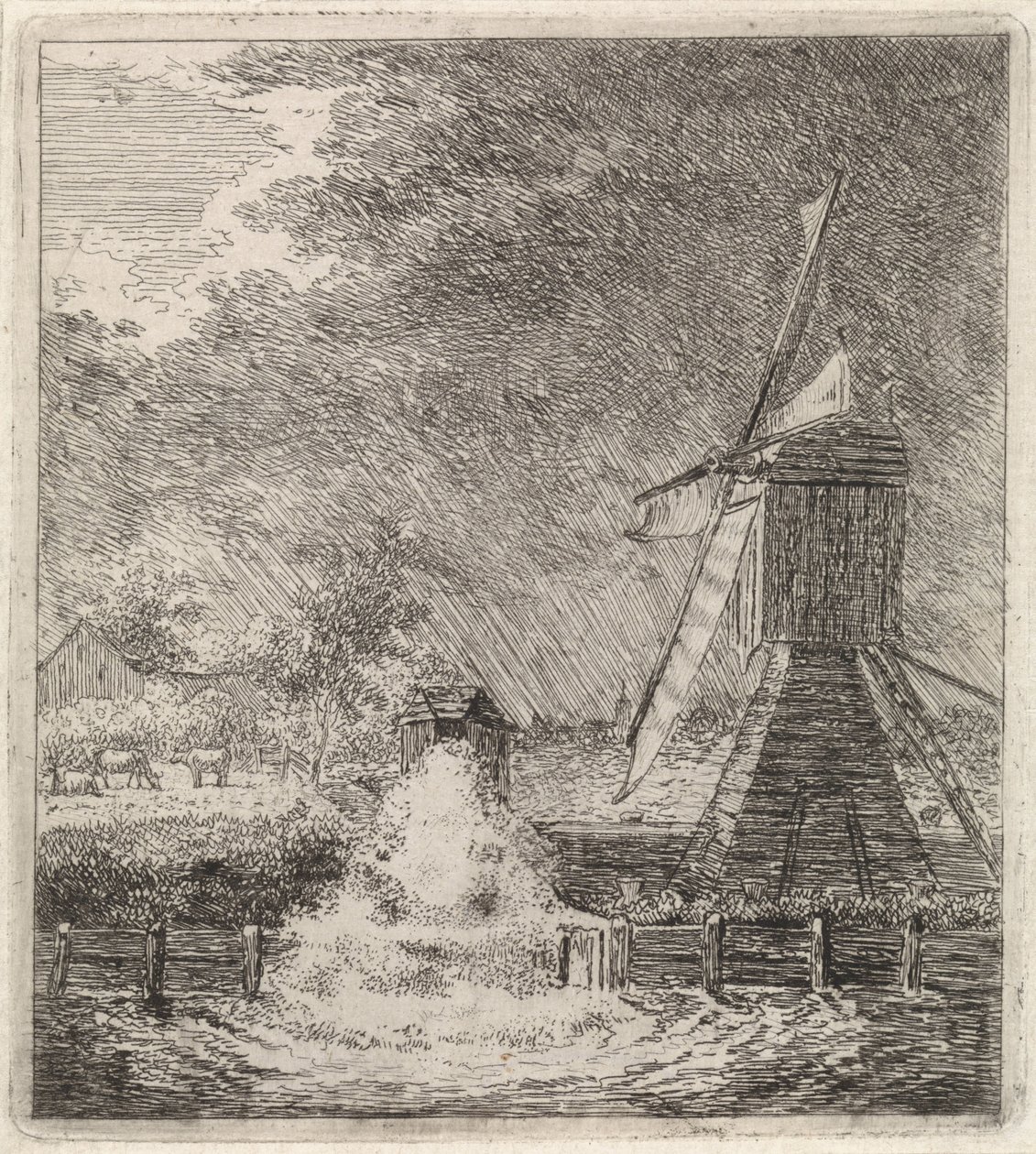 Landschap met watermolen door Johannes Christiaan Janson