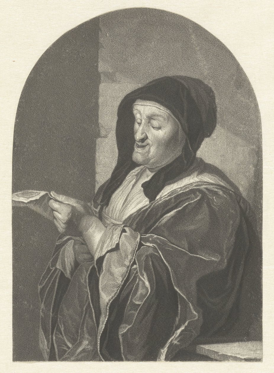 Zingende oude vrouw door Johannes Cornelis Mertens