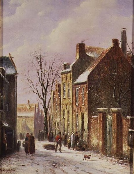 Winter straatbeeld door Johannes Franciscus Spohler