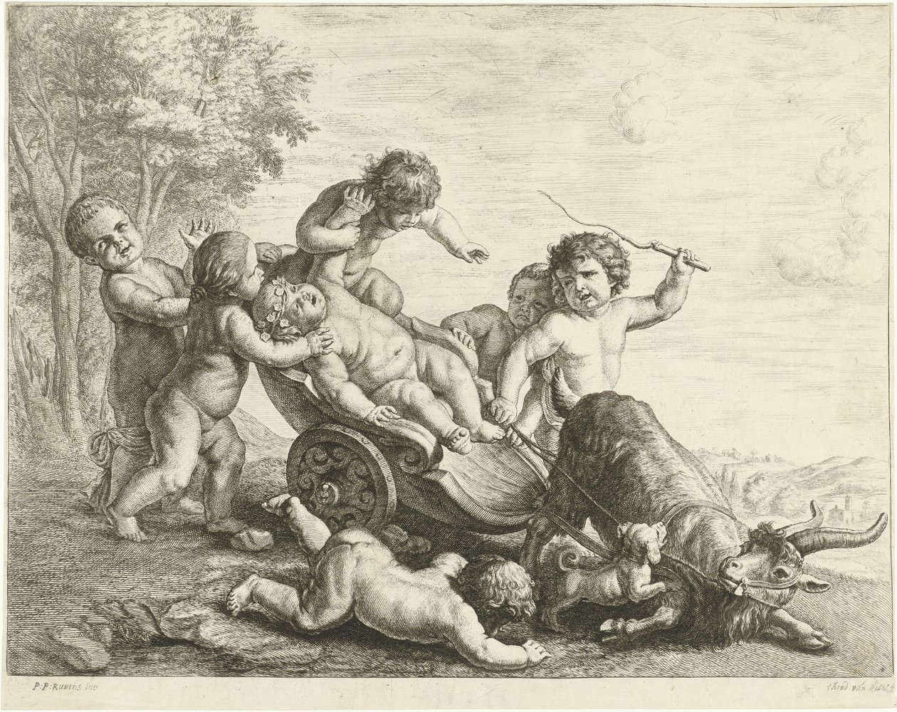 Putti met bokkenwagen door Johannes Gronsveld