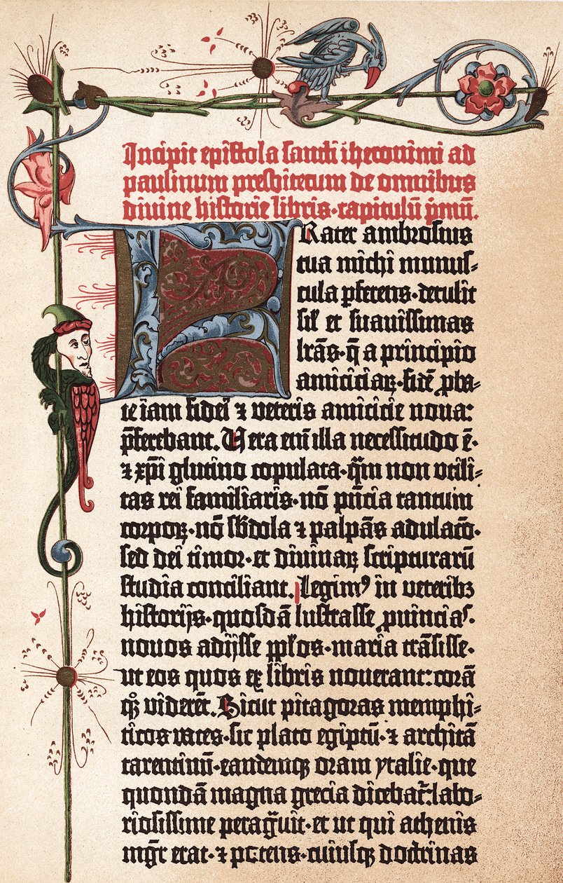Pagina uit de Gutenberg-bijbel, ca. 1455 door Johannes Gutenberg