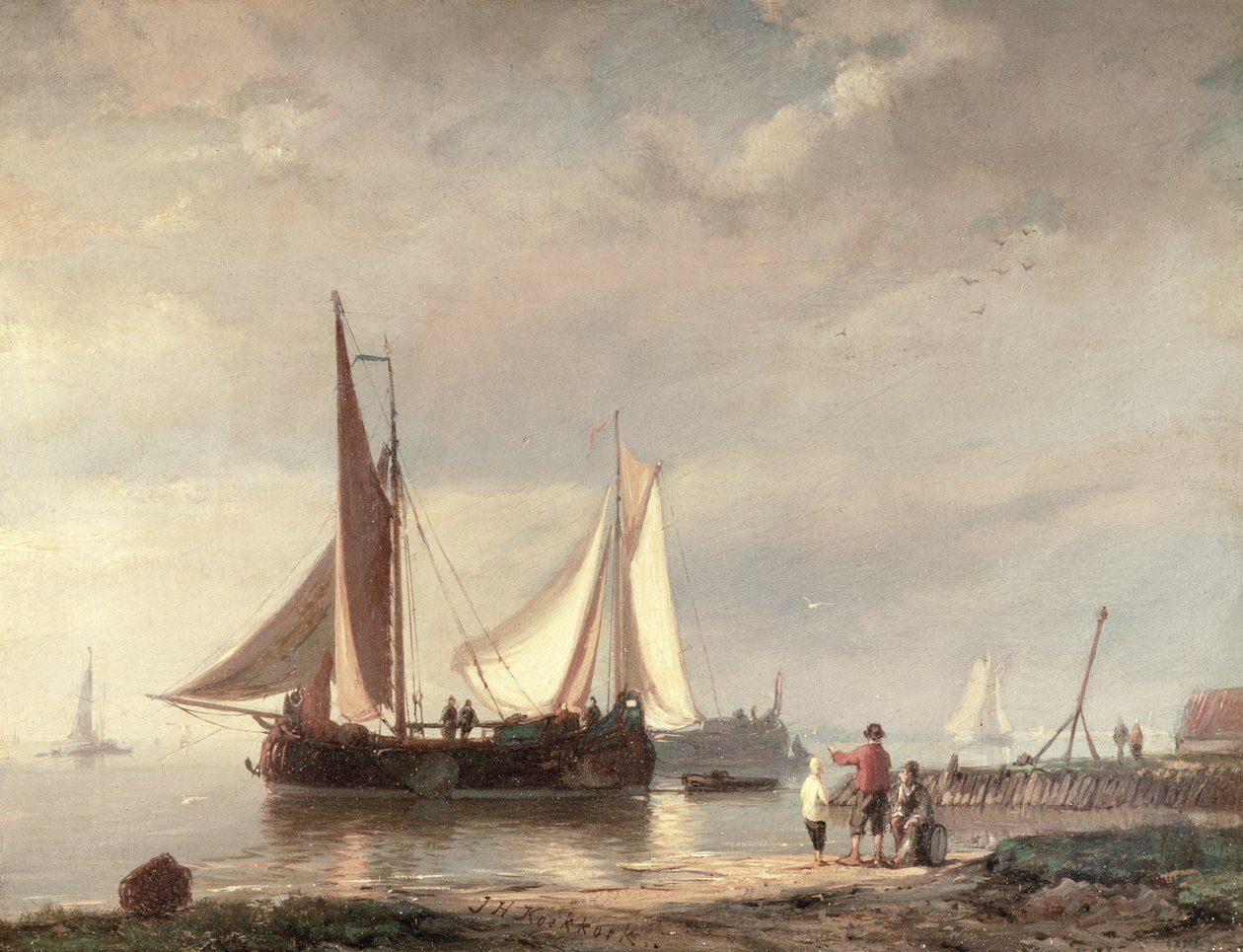 Havenscène door Johannes Hermann Barend Koekkoek