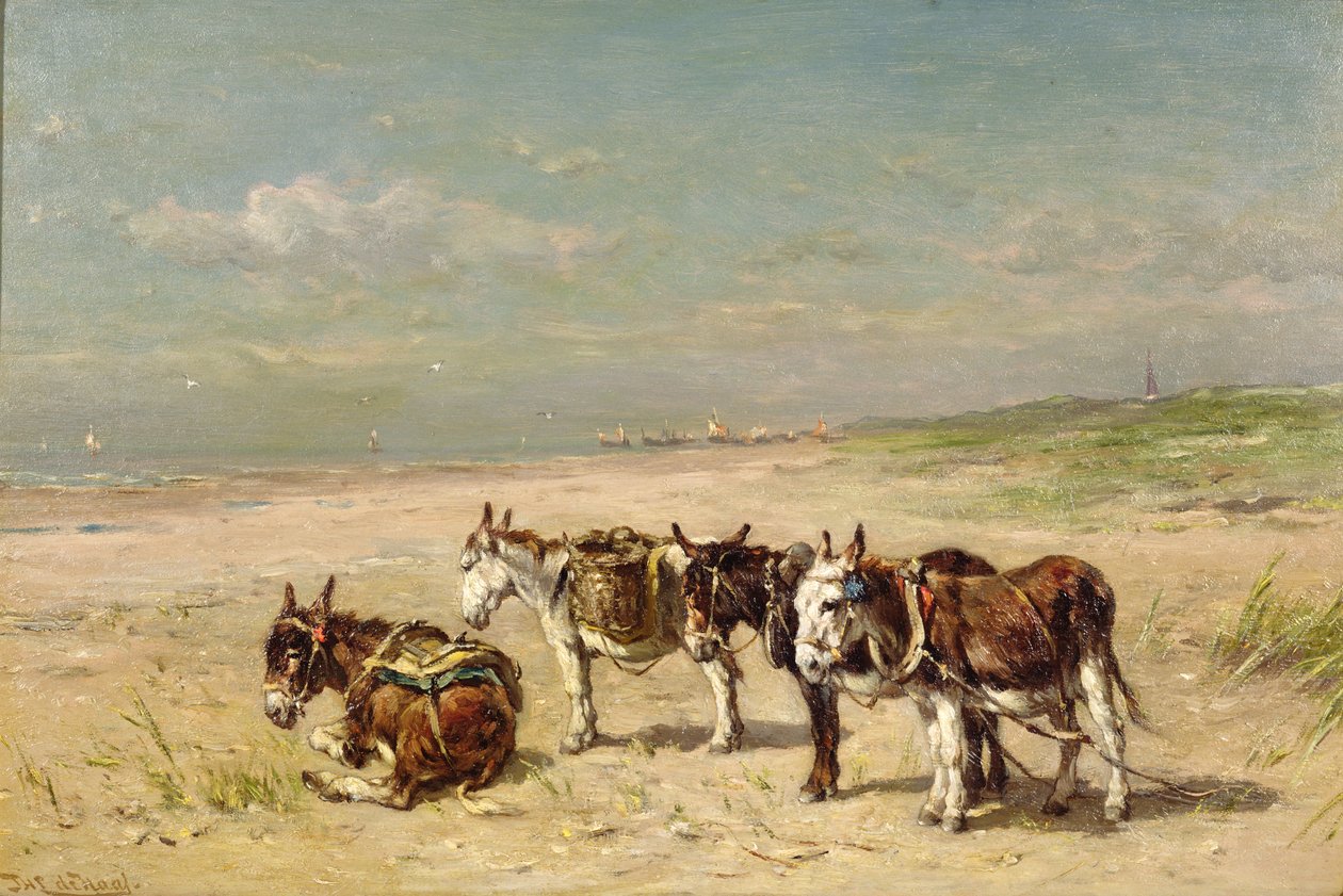 Ezels op het Strand door Johannes Hubertus Leonardus de Haas