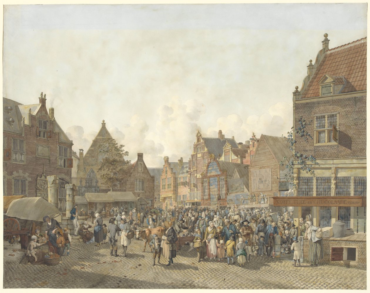 Stadsplein met kermis door Johannes Huibert Prins