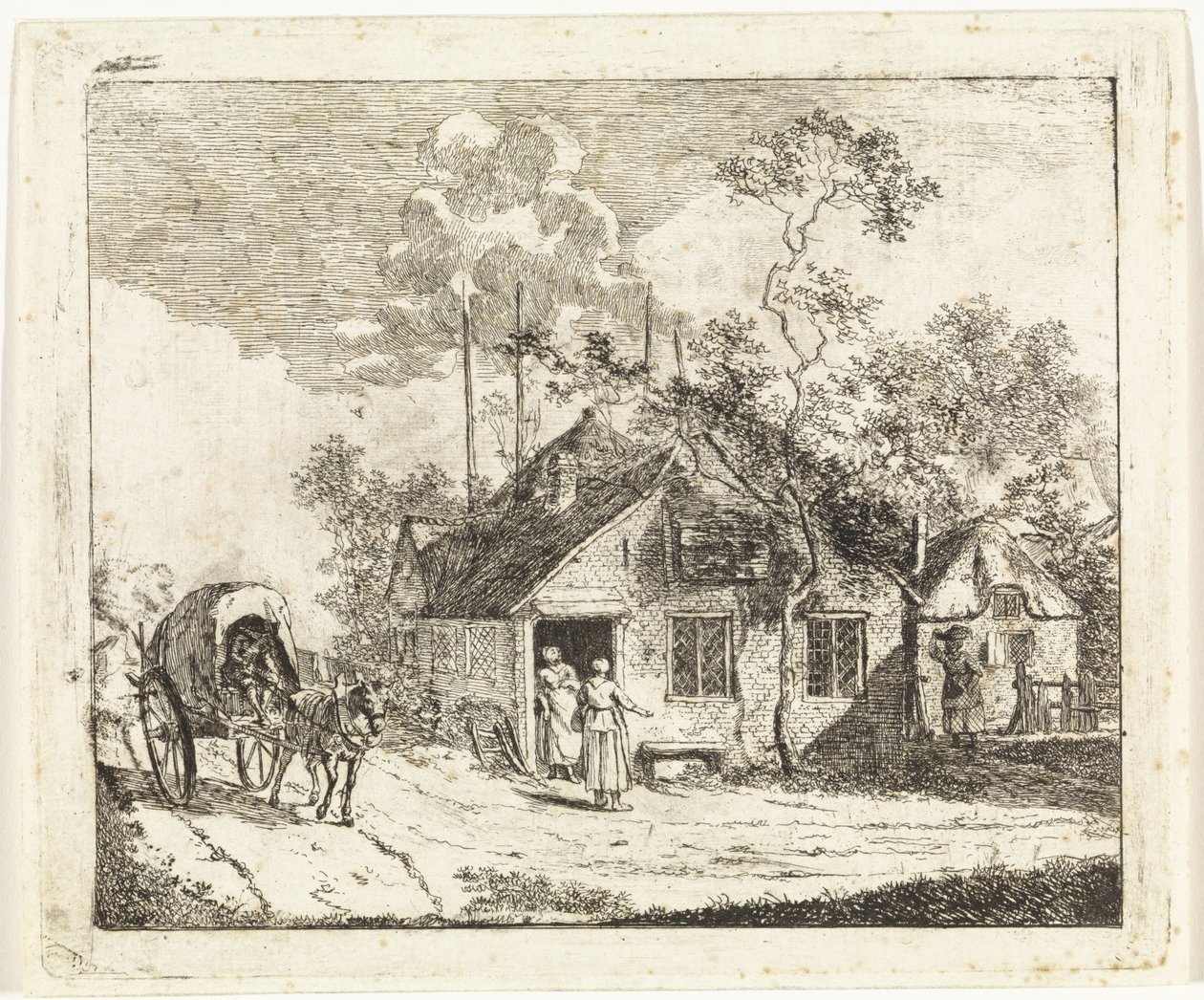 Twee huizen aan een weg door Johannes Huibert Prins