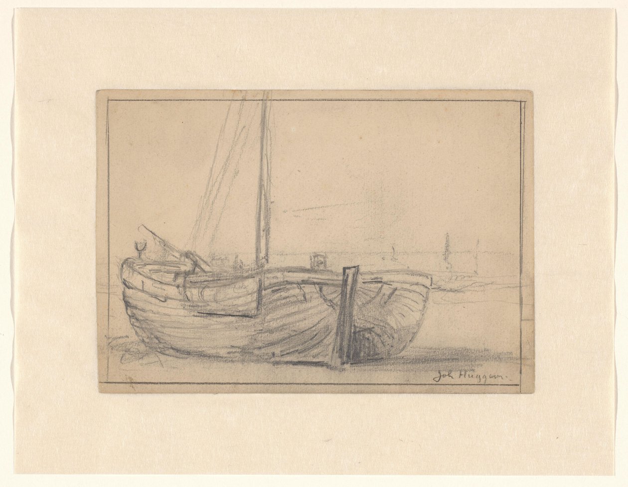 Bomschuit op het strand door Johannes Huygens (signed by artist)