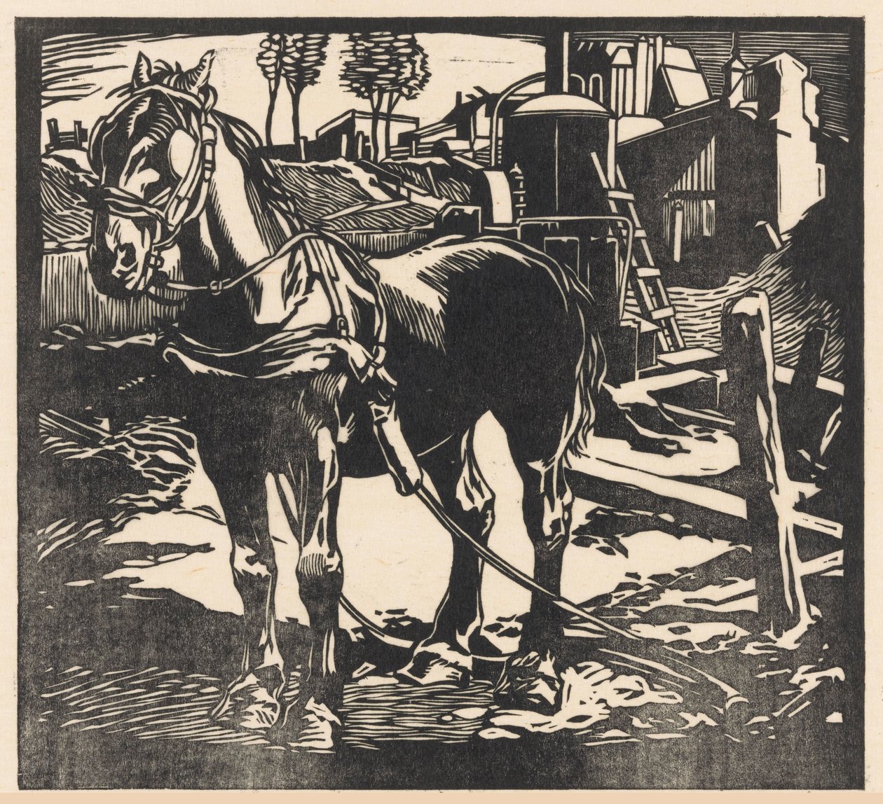 Afgespannen karrenpaard door Johannes Josephus Aarts (signed by artist)