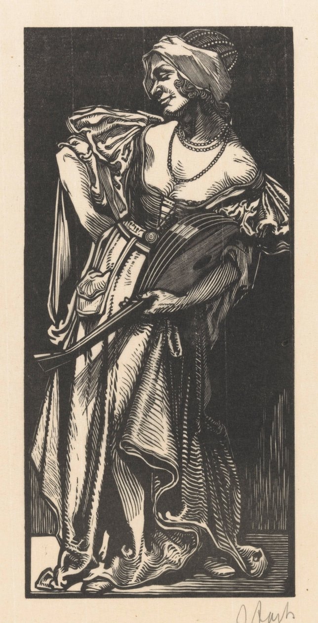 Vrouw met luit door Johannes Josephus Aarts (signed by artist)