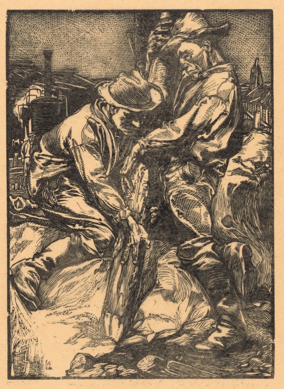 Bouwarbeiders bezig met heiwerk door Johannes Josephus Aarts
