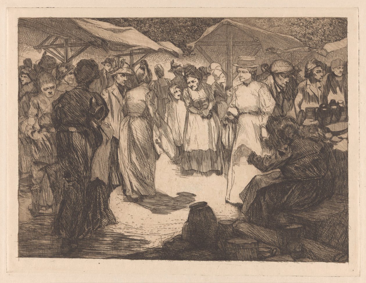 Marktscène met mannen en vrouwen door Johannes Josephus Aarts
