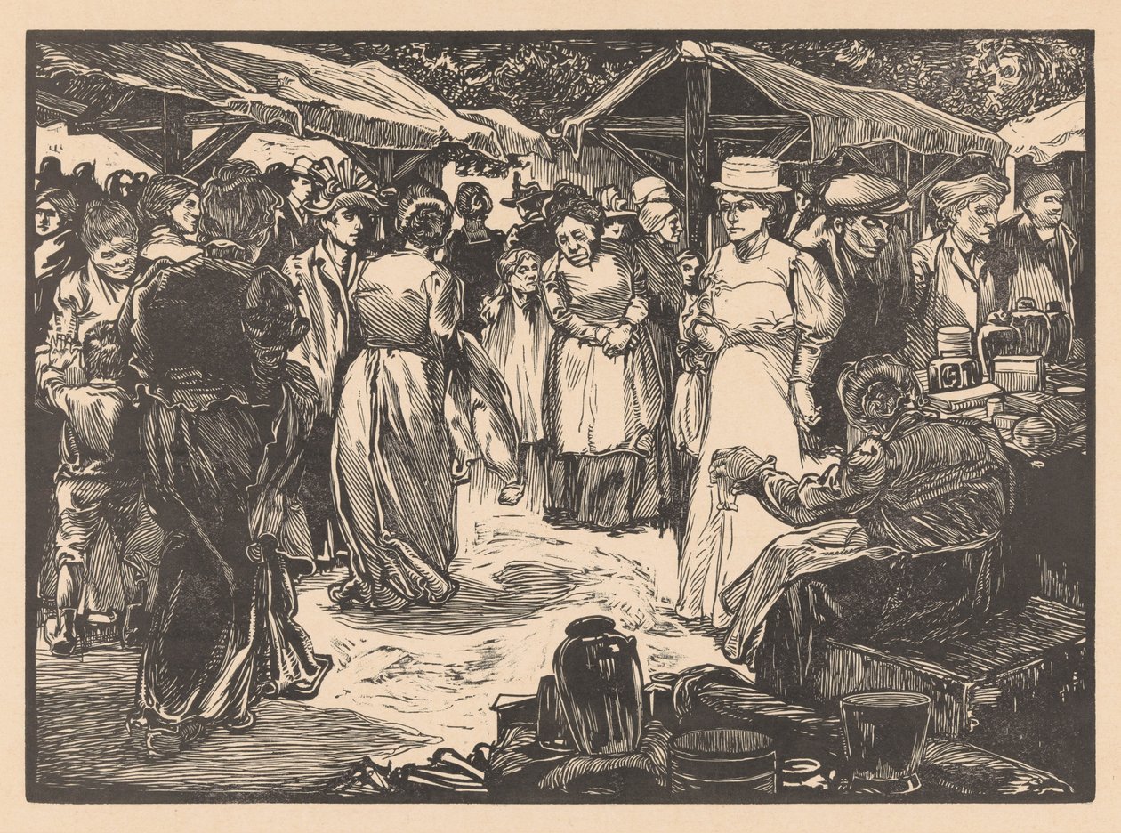 Marktscène met mannen en vrouwen door Johannes Josephus Aarts