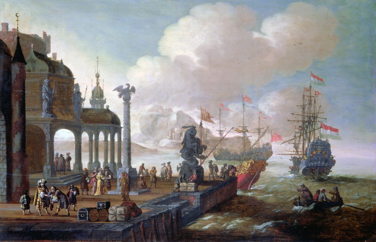 Middellandse Zee haven scène door Johannes Lingelbach