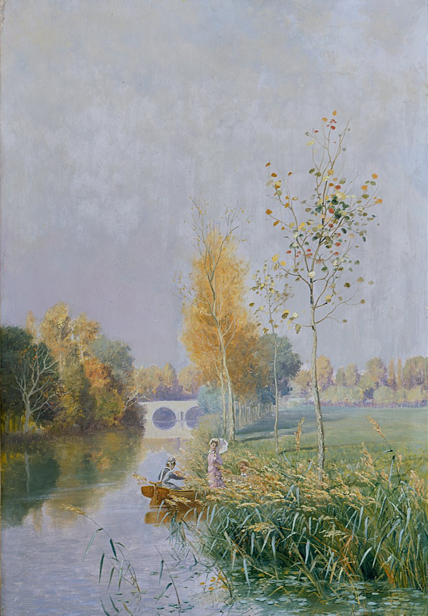 Mensen in een rivierlandschap door Johannes Martin Grimelund