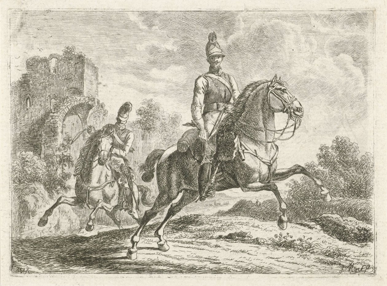 Twee soldaten te paard door Johannes Mock