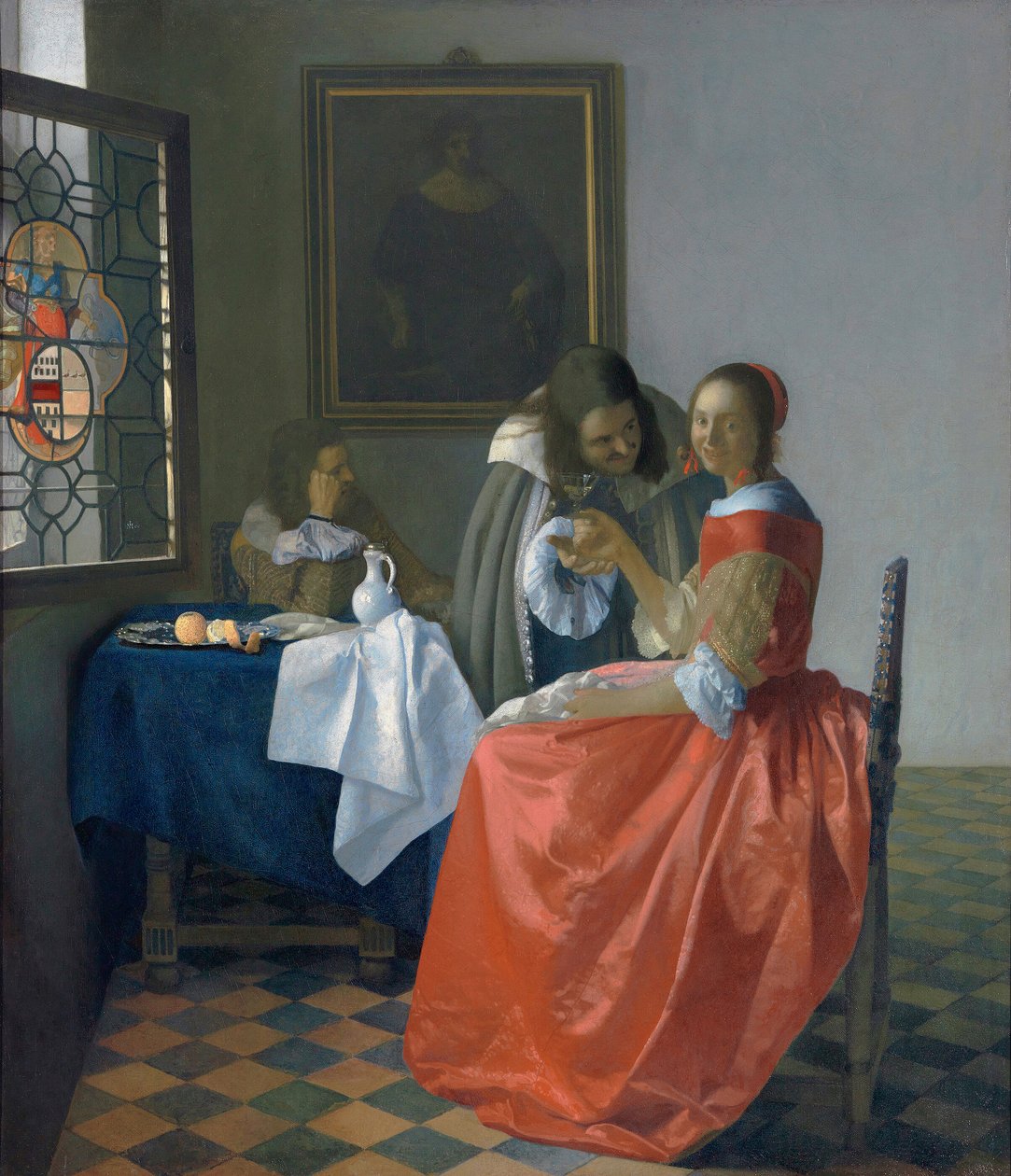 Jonge vrouw met een wijnglas door Johannes Vermeer