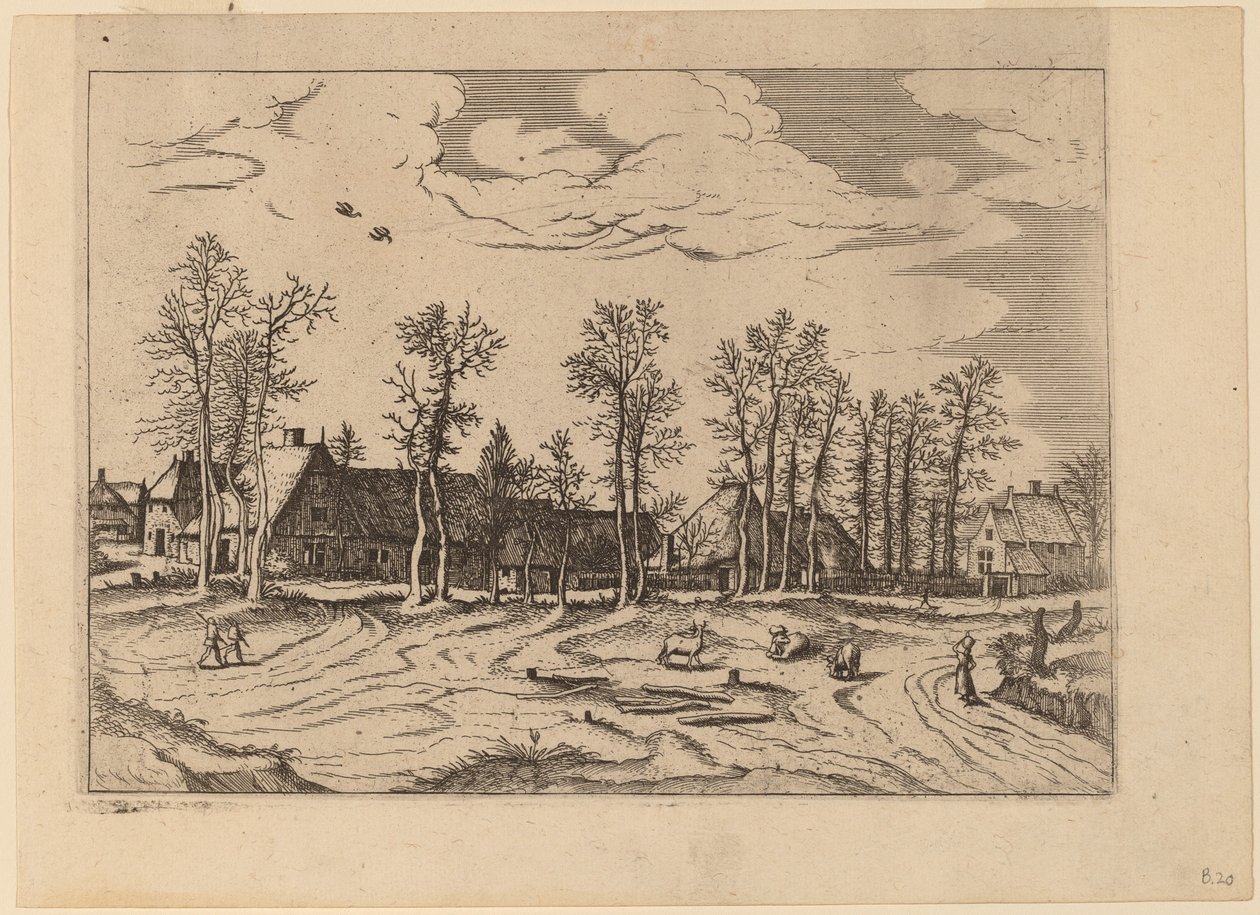 Boerderijen door Johannes and Lucas van Doetechum after Master of the Small Landscapes