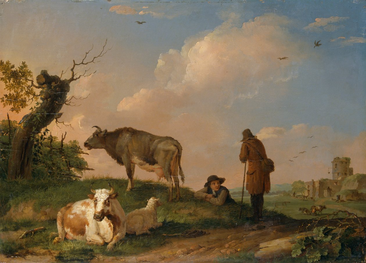 Landschap met vee door Johannes van der Bent