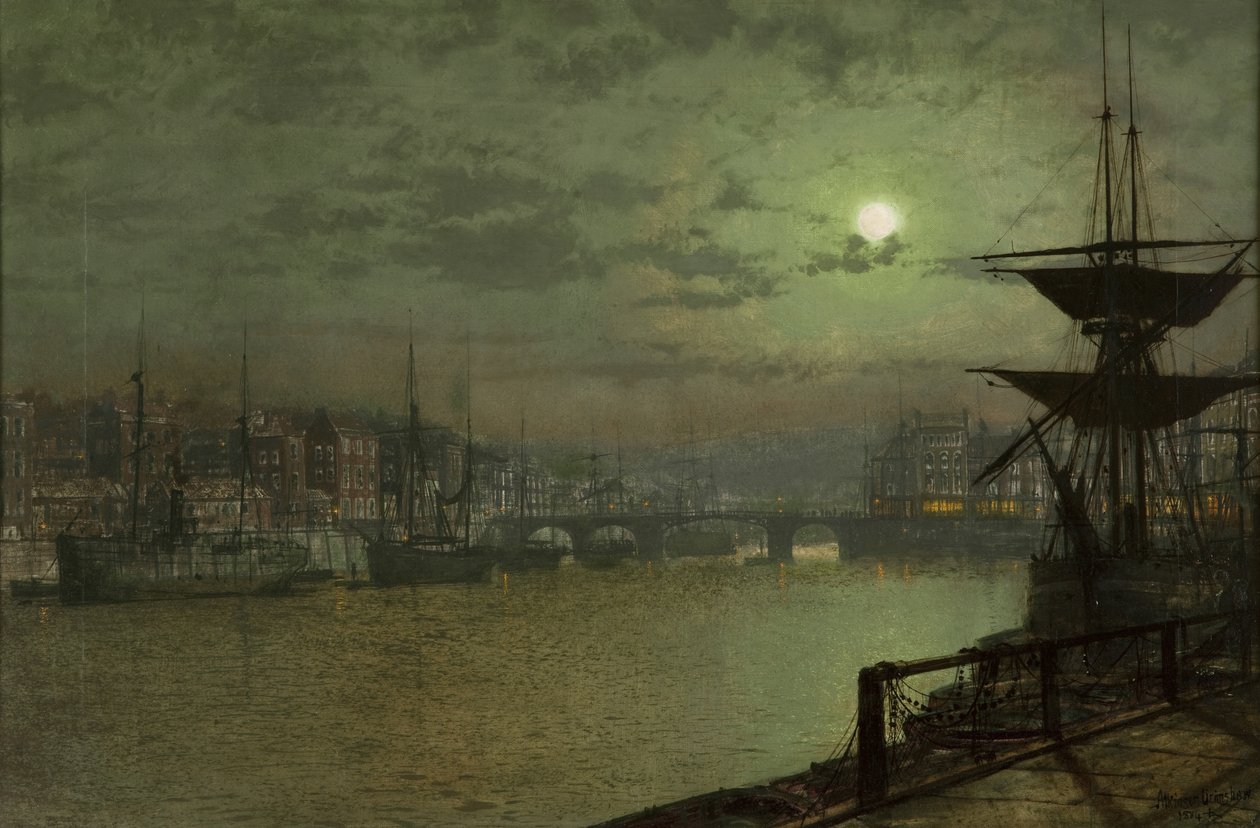 Het aas aan de lijnen, Whitby door John Atkinson Grimshaw