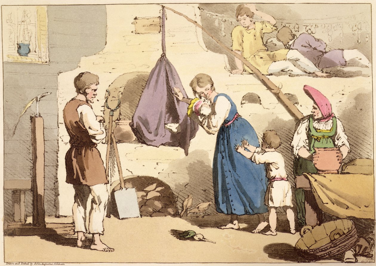 Isba, geëtst door de kunstenaar, gepubliceerd 1803 door John Augustus Atkinson