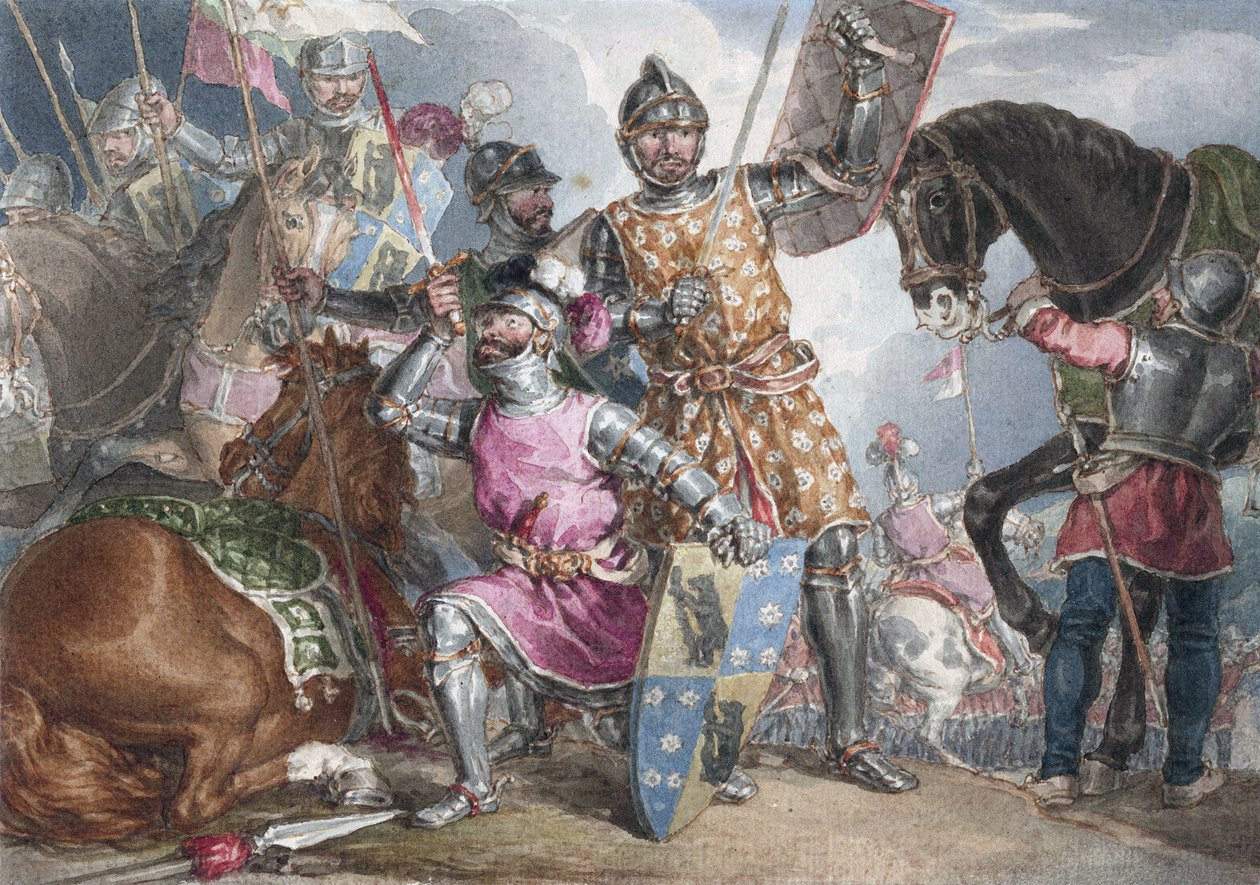 Koning Hendrik VI, deel III, acte II, scène III, Warwick, Edward en Richard bij de Slag bij Towton door John Augustus Atkinson