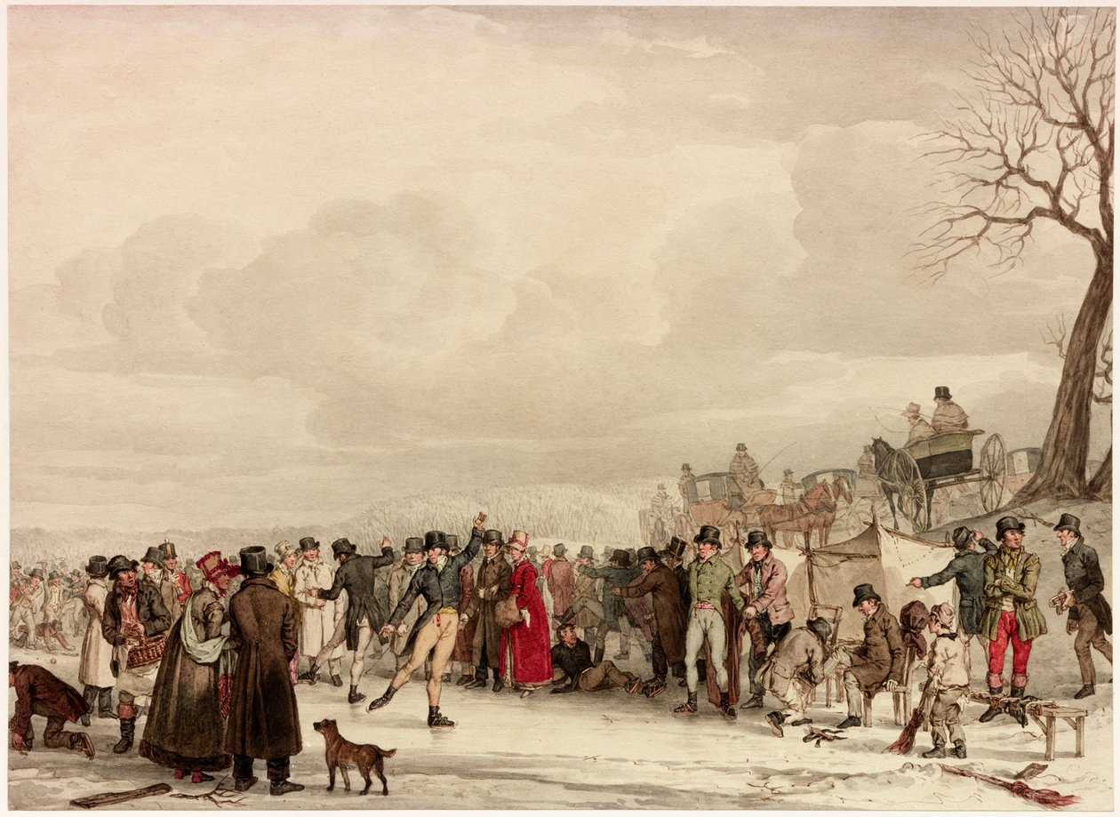 Schaatsen, 1810 door John Augustus Atkinson