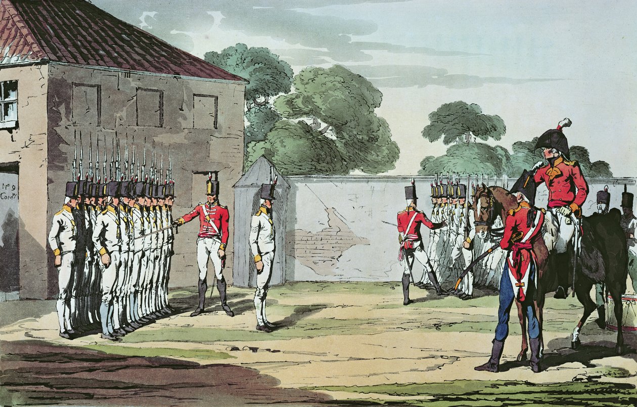 Soldaten oefenen, 1807 door John Augustus Atkinson