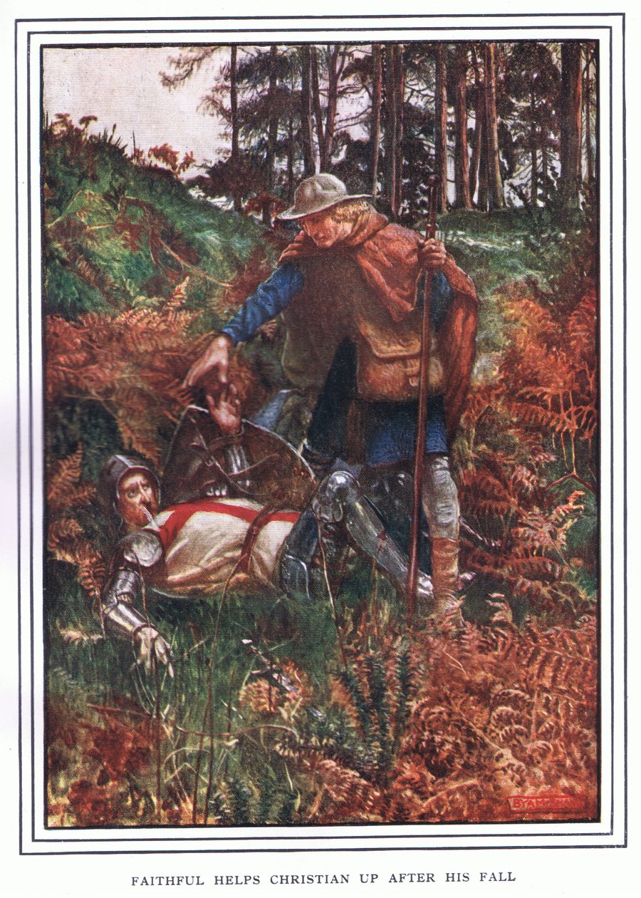 Faithful helpt Christian na zijn val door John Byam Liston Shaw
